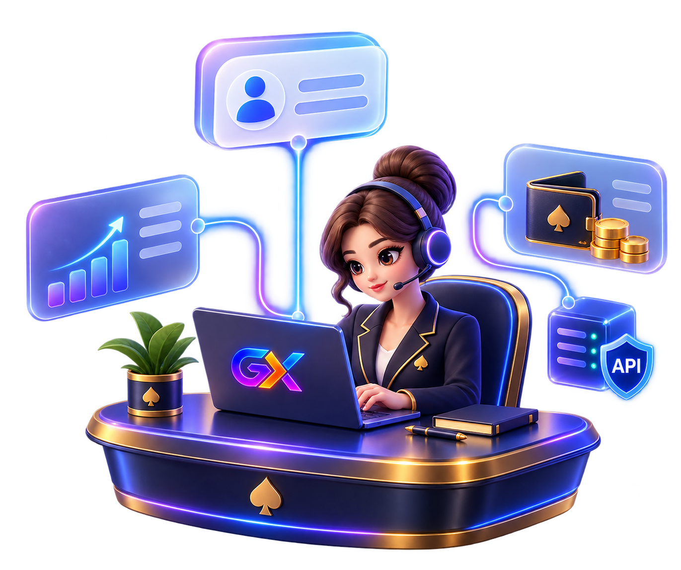 GameXora agent desk with catalog, sessions, wallets, and the commercial ledger
