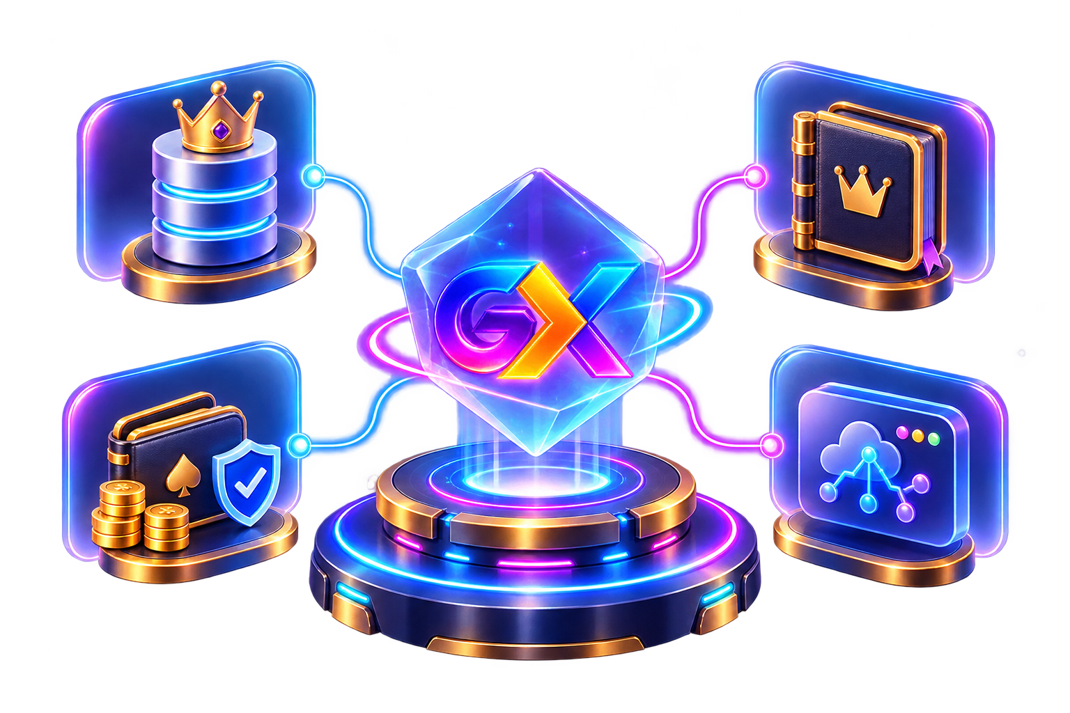 GameXora desk with catalog, sessions, wallets, and the commercial ledger